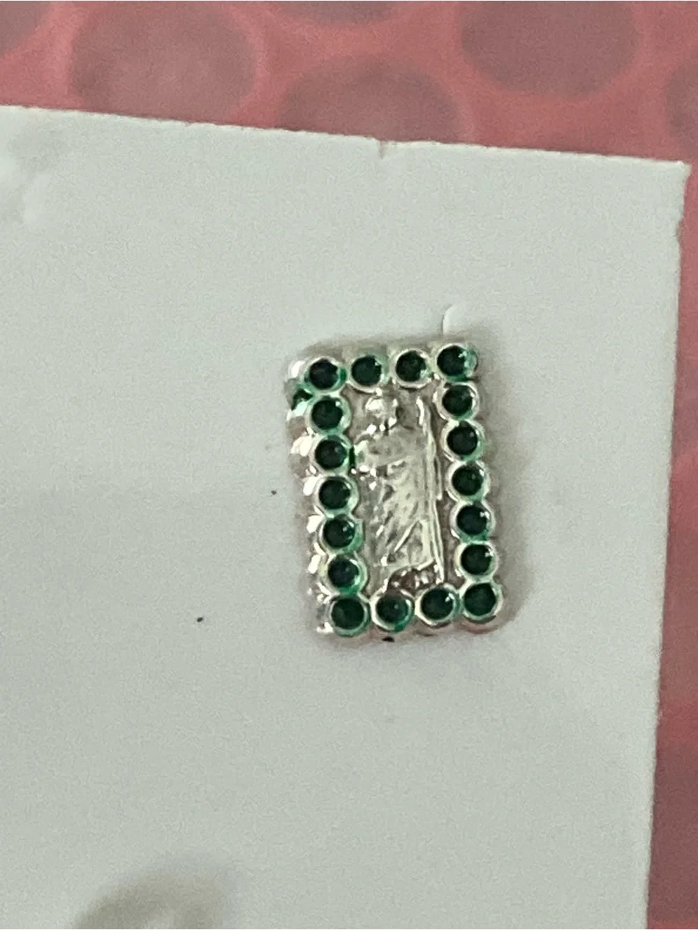 Sterling Silver 925 Green Saint Jude Rectangular Pendant & Stud Earrings Set